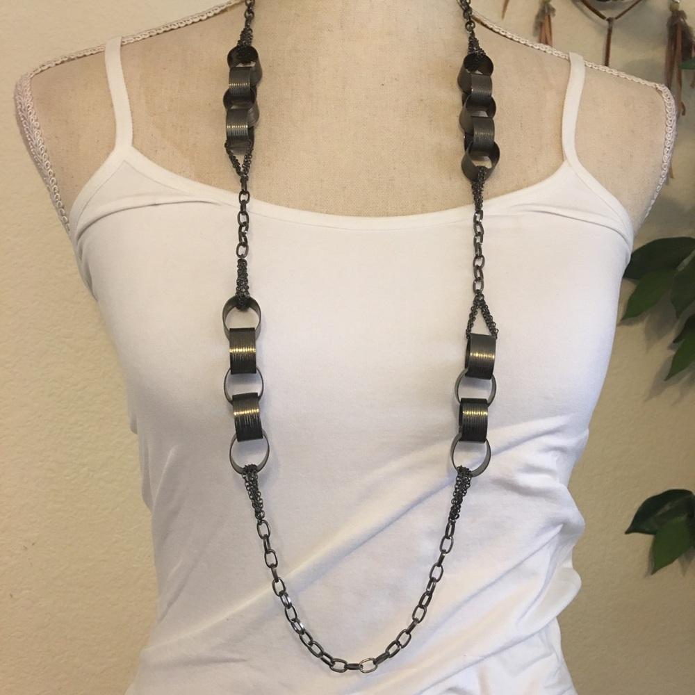 Dark chrome tone link chain long necklace